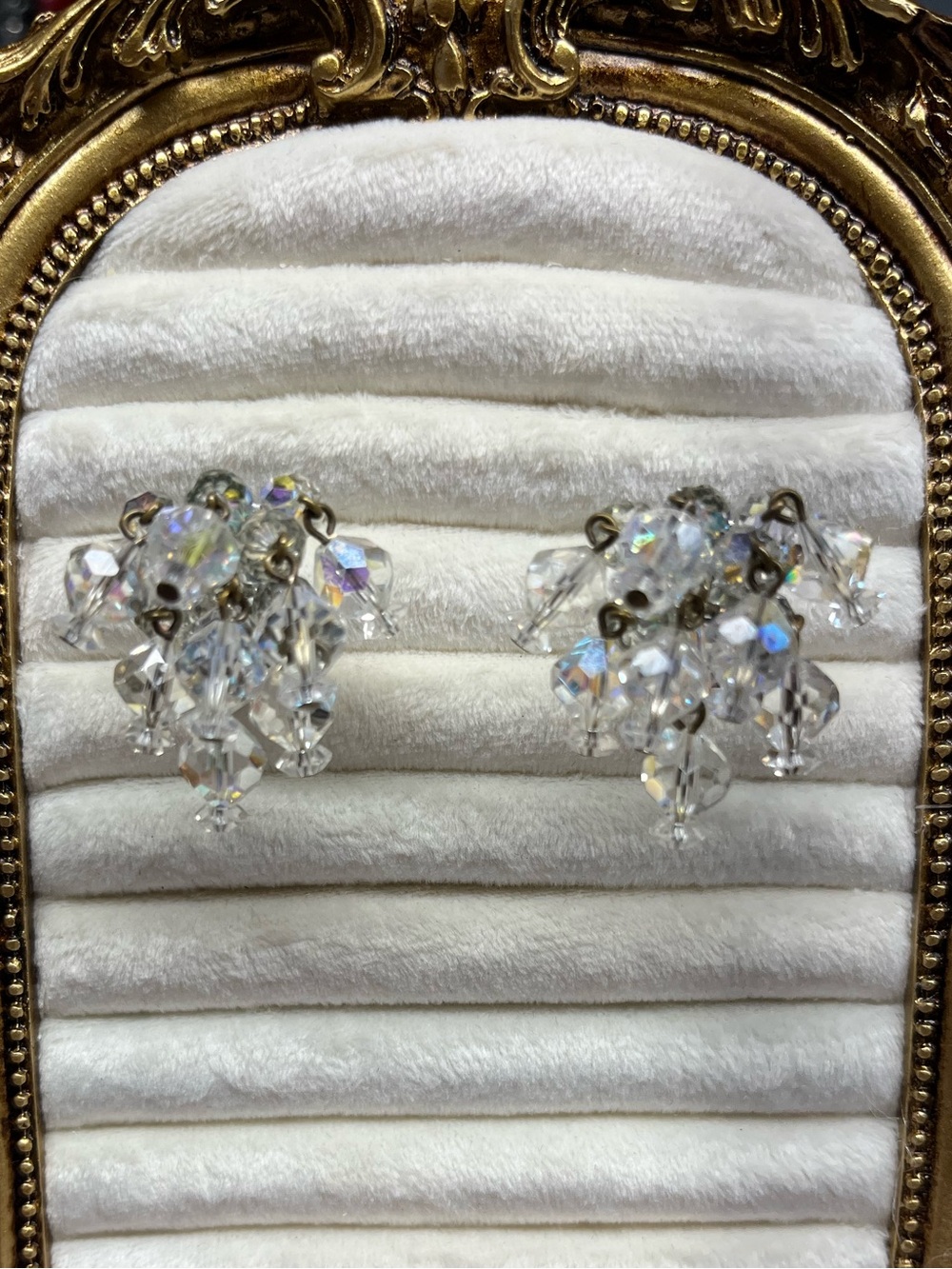 Vintage Signed Laguna AB Aurora Borealis Cha Cha Clip On Earrings